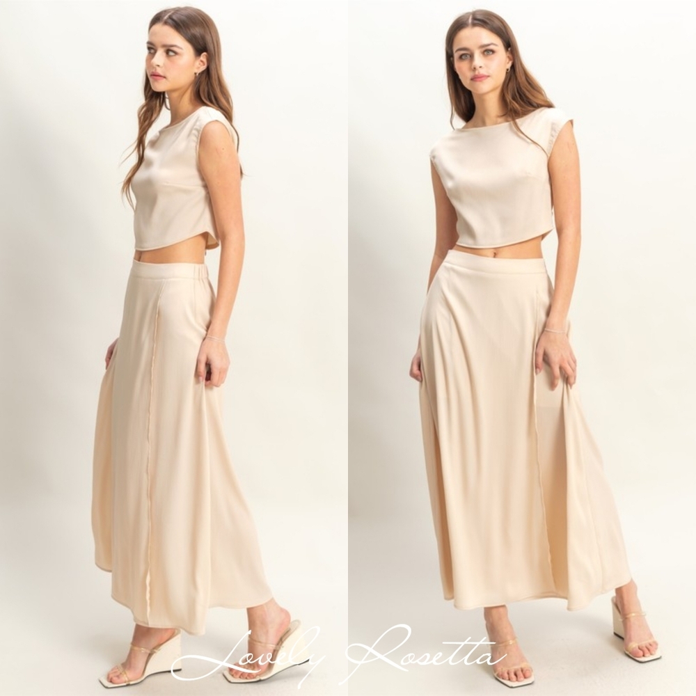 Cream Two-Piece Top And Skirt Set